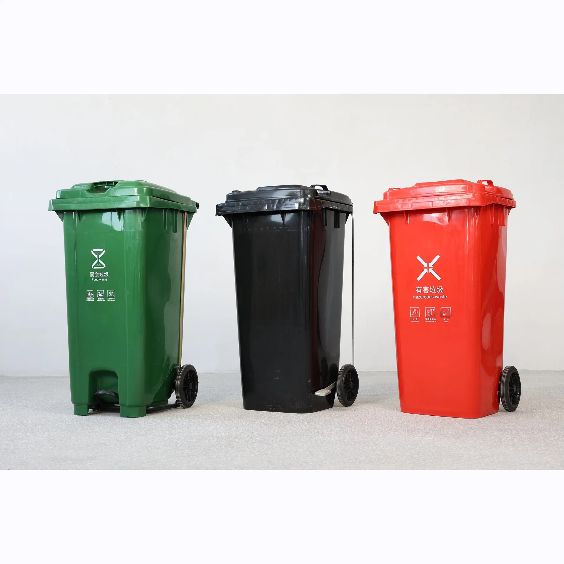 120L/240L/360L Outdoor Trash Can HDPE Plastic Waste Garbage Bin with Wheels