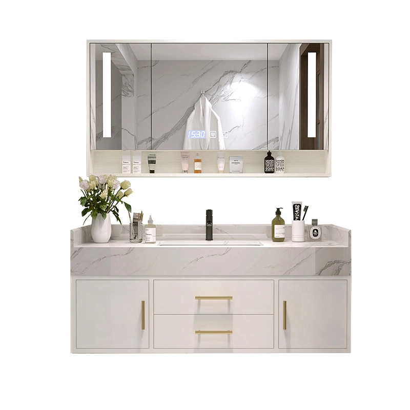 Solid Wood Good Quality Bathroom Vanity with Rock Slab Top