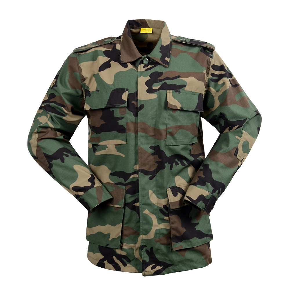 Uniforme de style militaire de police militaire pour hommes, combat tactique, 65% polyester et 35% coton, camouflage woodland, style BDU de l'armée