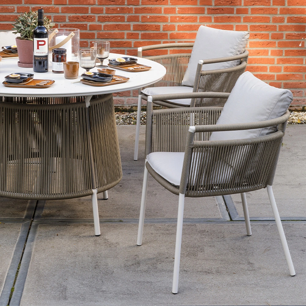 Gray Fabric Rope Aluminum Frame Lightweight Cafe Table and Chairs