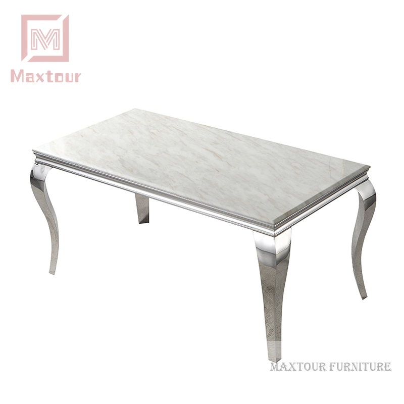 Luxury Home Dining Room Furniture Louis Stainelss Steel and Marble Top Dining Table