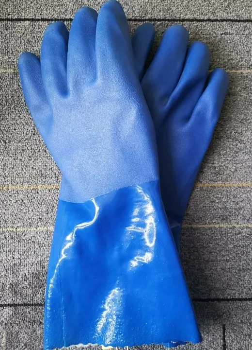 CE En388 Oil & Chemical Resistant Gloves Blue PVC Sandy Gloves Gauntlet PVC Gloves Hand Protective Equipment