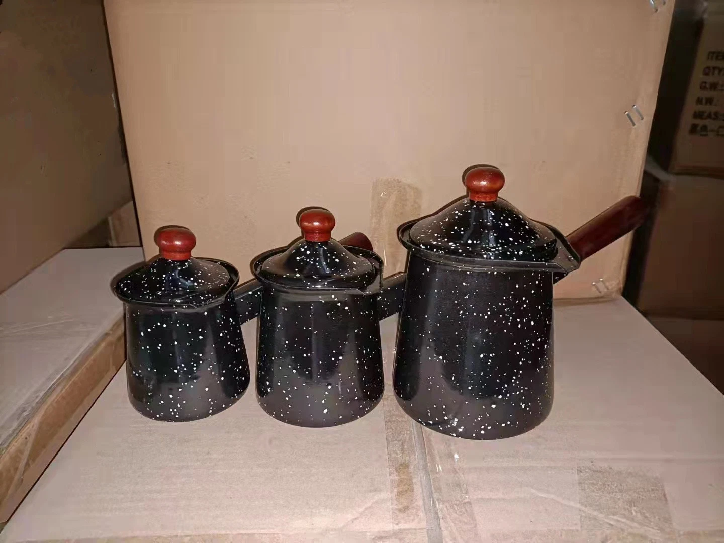 Turkish Coffee Pot Arabic Greek Enamel Classic Red DOT Coffee Warmer Butter Cup Milk Pot Set