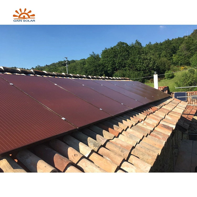 La Energía Solar Fotovoltaica Hanergy jardín de la luz de pared de cristal templado de techo de Tejas planas Panel Soalr rojo