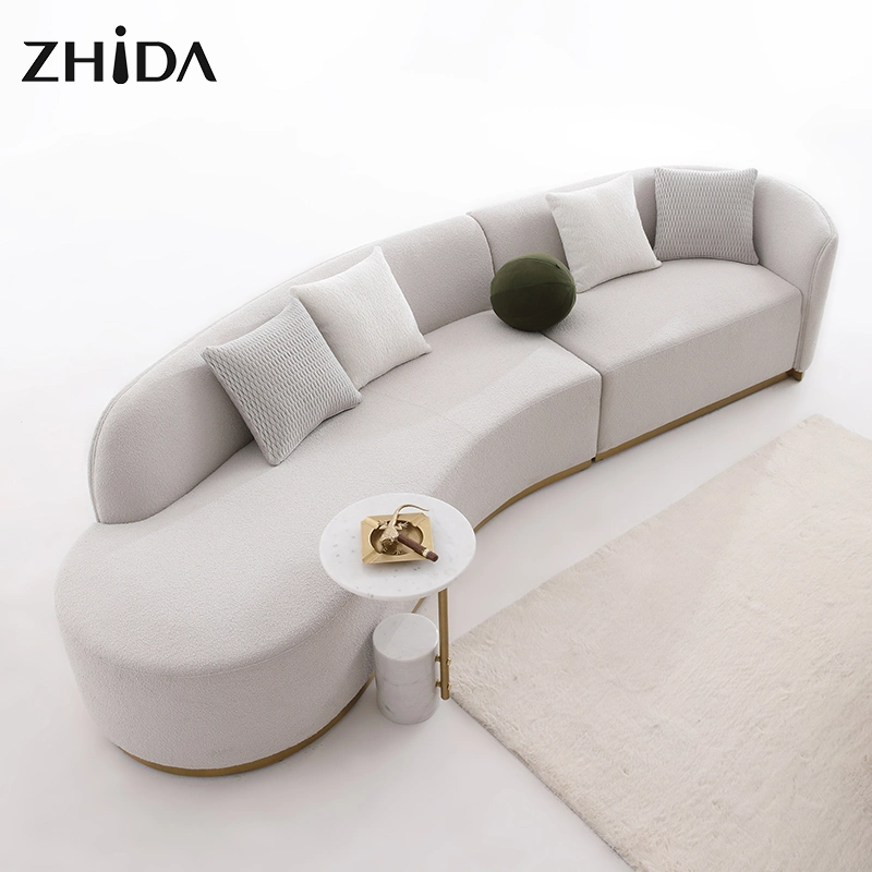 Zhida New High quality/High cost performance  Italian Sofa Set Design Sectional Sofa Golden Leg Luxury Living Room Furniture Set Modular Round Shape Armrest Sofa