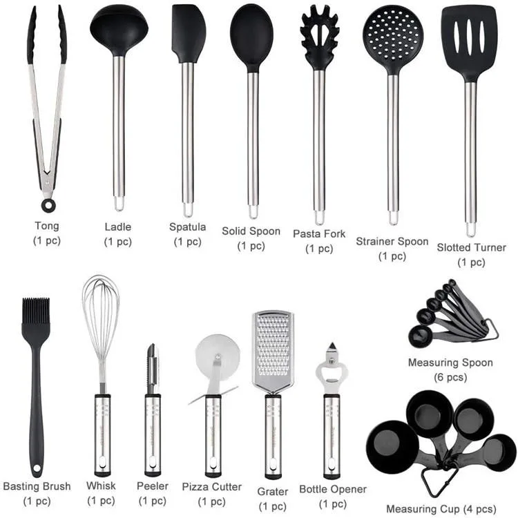 Non-Scratch Non-Stick Cookware 24PCS Silicone and Stainless Steel Utensils