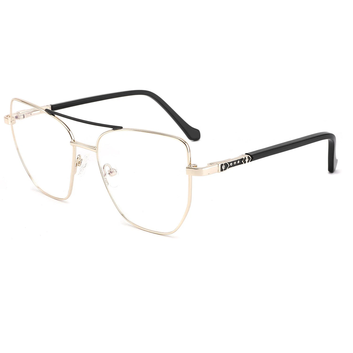 New Style Irregular Double Bridge Metal Eyeglasses for Unisex Demi Acetate Temple Unique Colorful Optical Frames