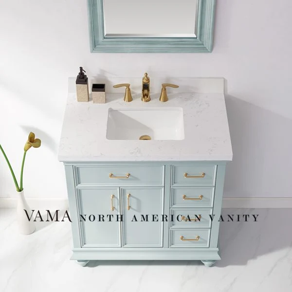Vama 36 Inch Luxury American Solid Wood Single Sink Bathroom Vanity