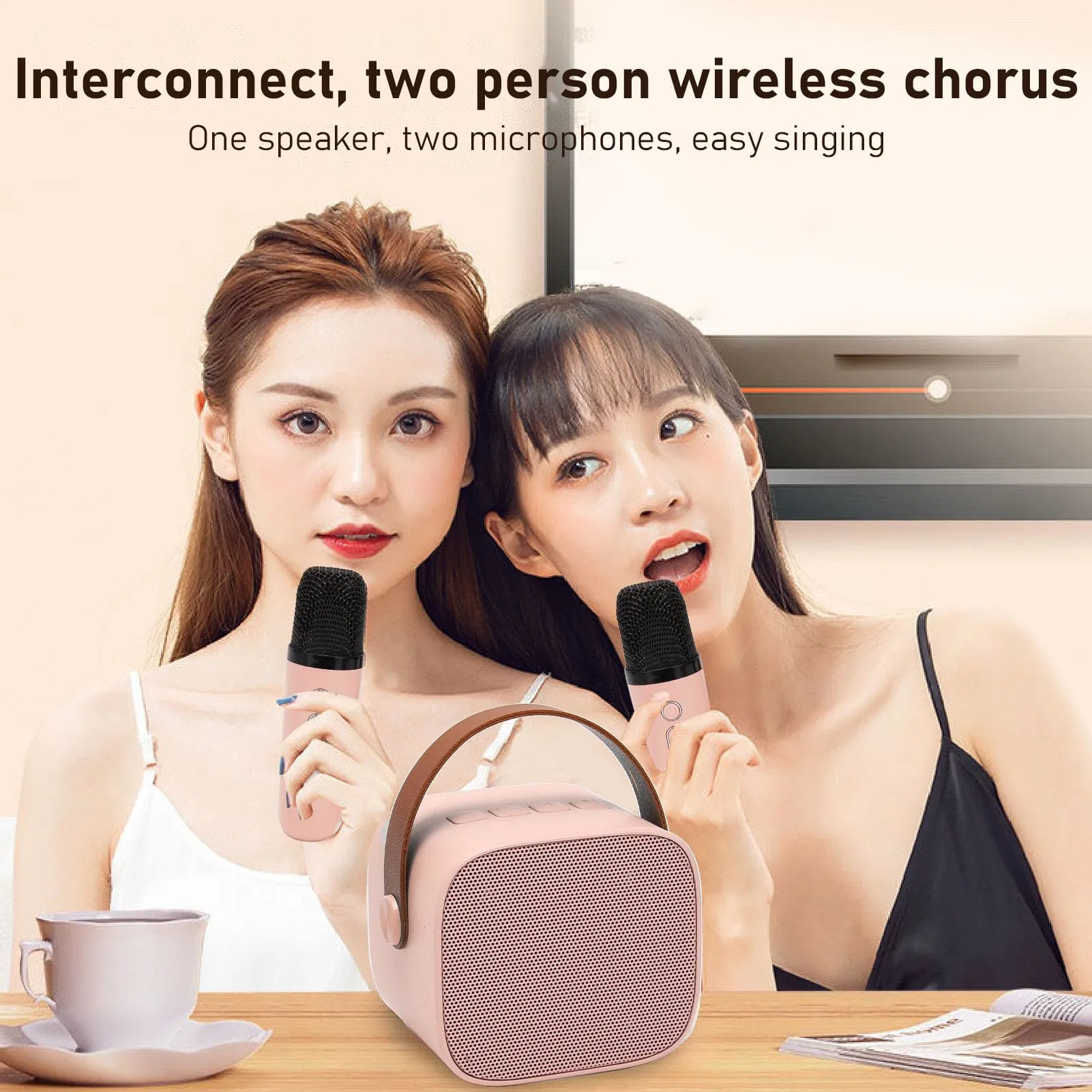 in Stock Delivery Within 48h Mini Karaoke Machine Music Player Wireless Speaker with Dual Microphone