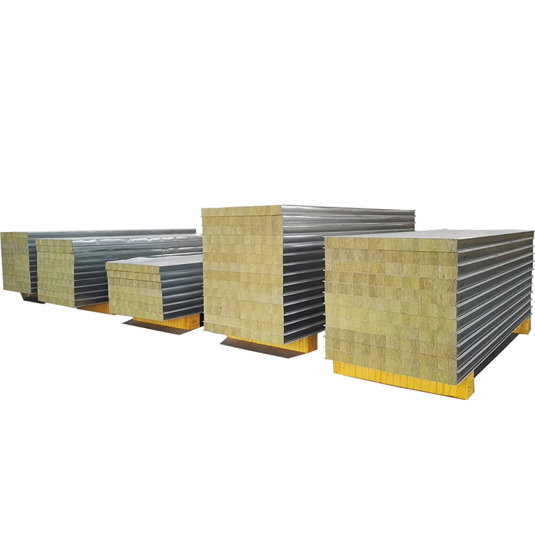 Cheap Price CE Certificate Fireproof Insulated Wall Panels Fire Resistant Rockwool Stainless Steel Sandwich Panles Ceiling Roof for Cleanroom Warehouse Factory