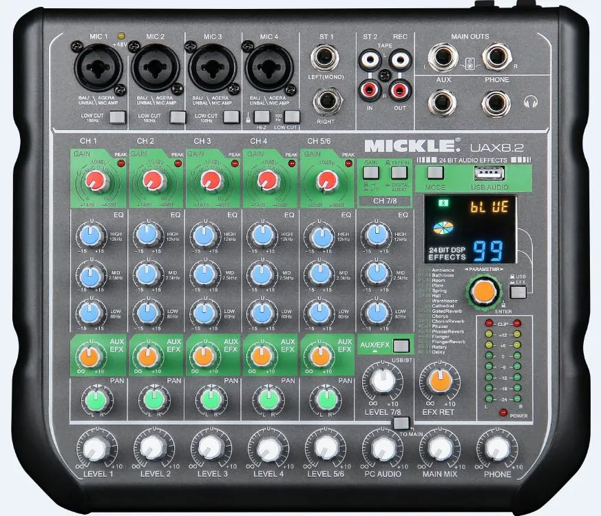 Uax8,2 Telefon Live Stream Soundkarte Home Musikproduktion 6 Kanäle Mini Audio Mixer