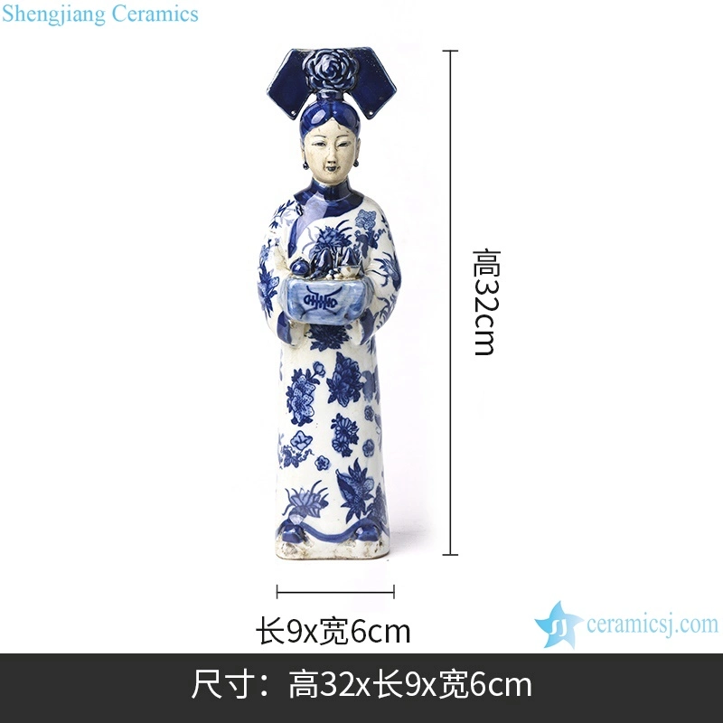 Chinese Traditional Antique Qing Dynast Queen Ceramic Sculpture Figures Statue Set of Three