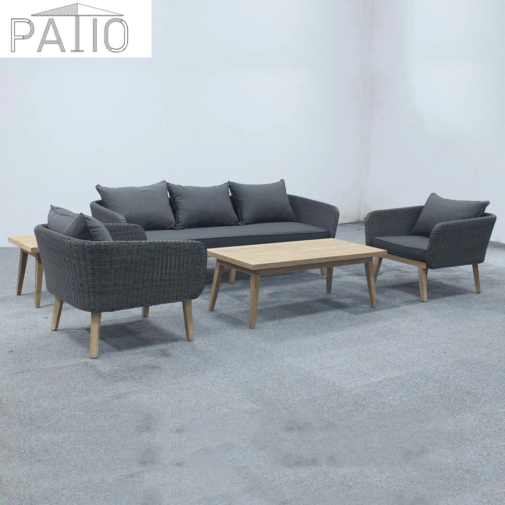 Jardín al aire libre 5pcs de lujo muebles de ratán sillón de mimbre sofá esquina de la conversación con cojín