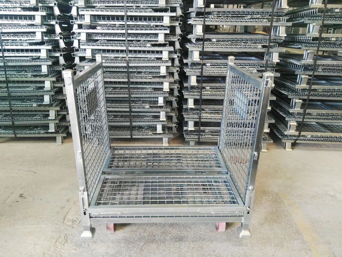 Heavy Duty Galvanized Mesh Pallet Container Cage with Wheels