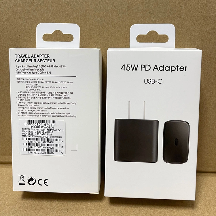 Batería PD 25W 45W Super Fast Tipo C de carga rápida Cargador de teléfono para Samsung S21 Plus S22 Note20 Ep-Ta800 Ep-Ta845 USB-C adaptador de alimentación Cargador de pared de viaje EU Us UK