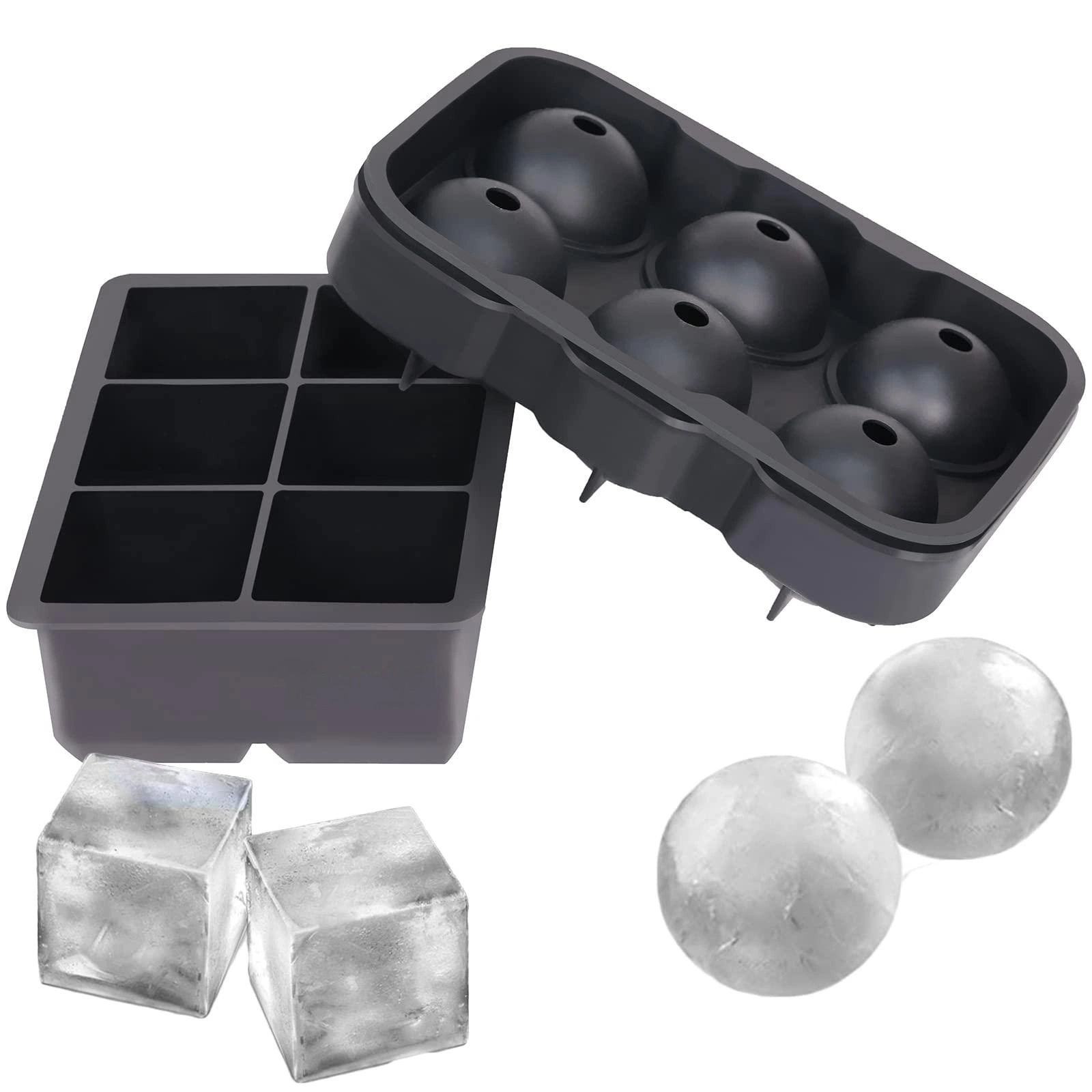 Silicone Trays Sphere Whiskey Ice-Ball Maker Large Square Cocktails Ice Cube Molds