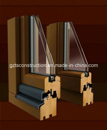 European Style Solid Wood Clad Aluminum Window with Double Glass