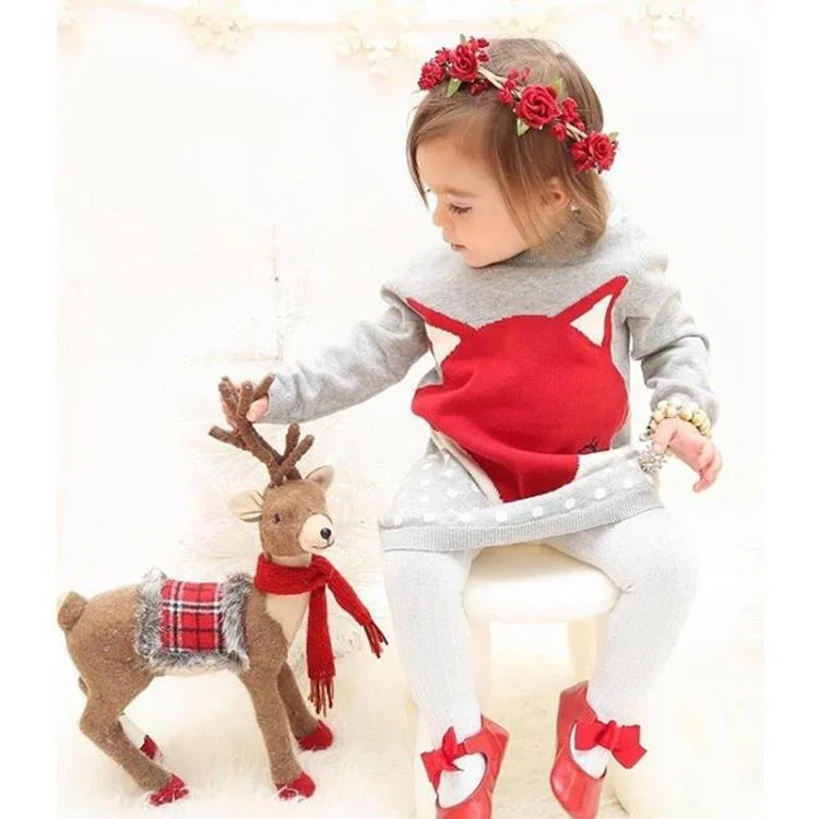 Winter Children Customized Baby Girl Kids Knitted Pullover Dress Sweater