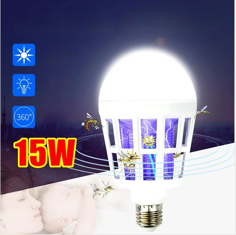 2 en 1 Control eléctrico de plagas 15W LED bombilla Mosquito Lámpara asesina