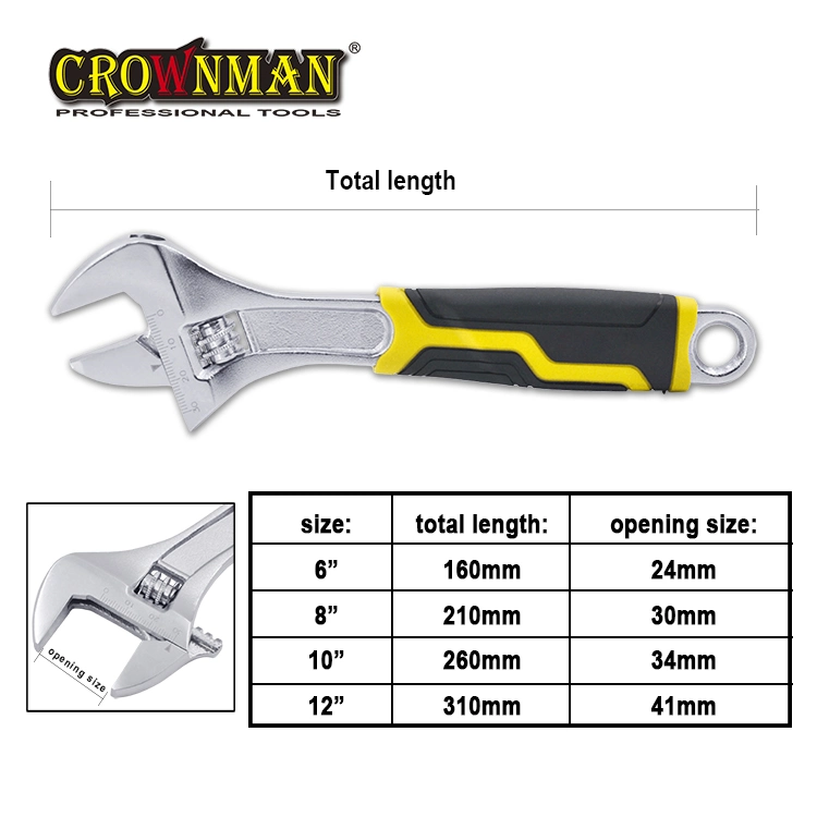 Crownman Mechanic Tools, 8"/10"/12" Carbon Steel Adjustable Wrench with TPR Handle