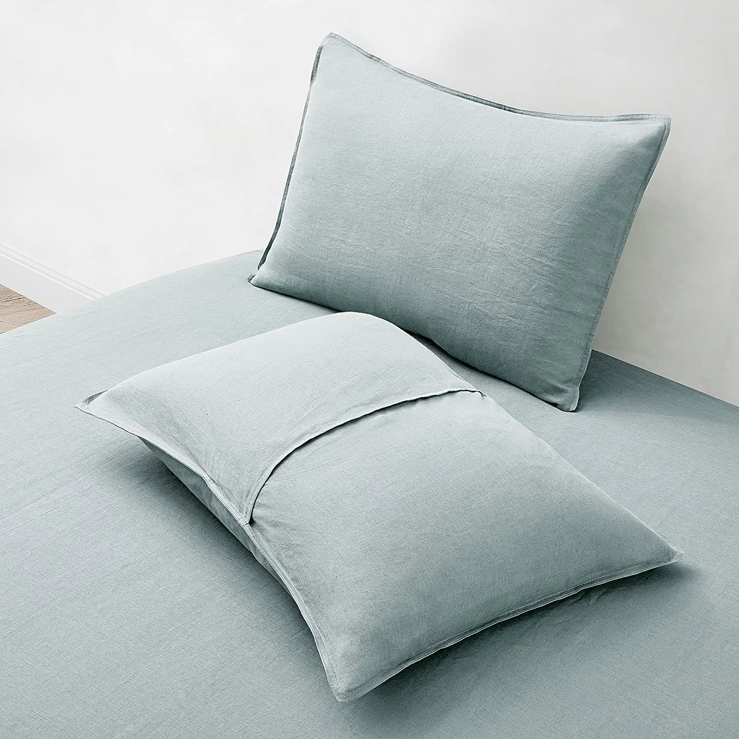 Linen Pillow Cases Standard Sham - 20 X 26 Inch Bed Pillow Protector Cover Set of 2 Bedding Cooling Neutral Pillowcase Shams Dusty Blue