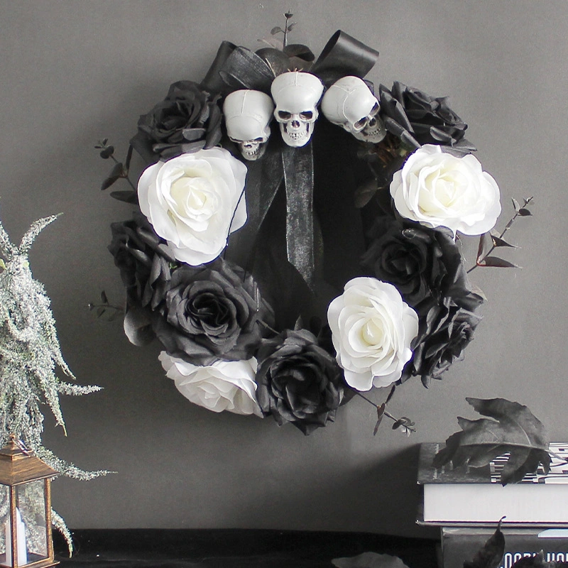 Home Ghost Door Hanging Skeleton Rose-Vine Wreath Haunted House Scary Party Decorations