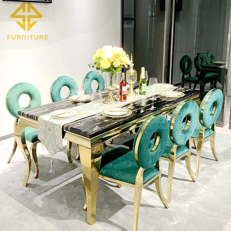 Chinese Home Furniture Metal Dining Table Set Marble Dining Table with Dining Chair