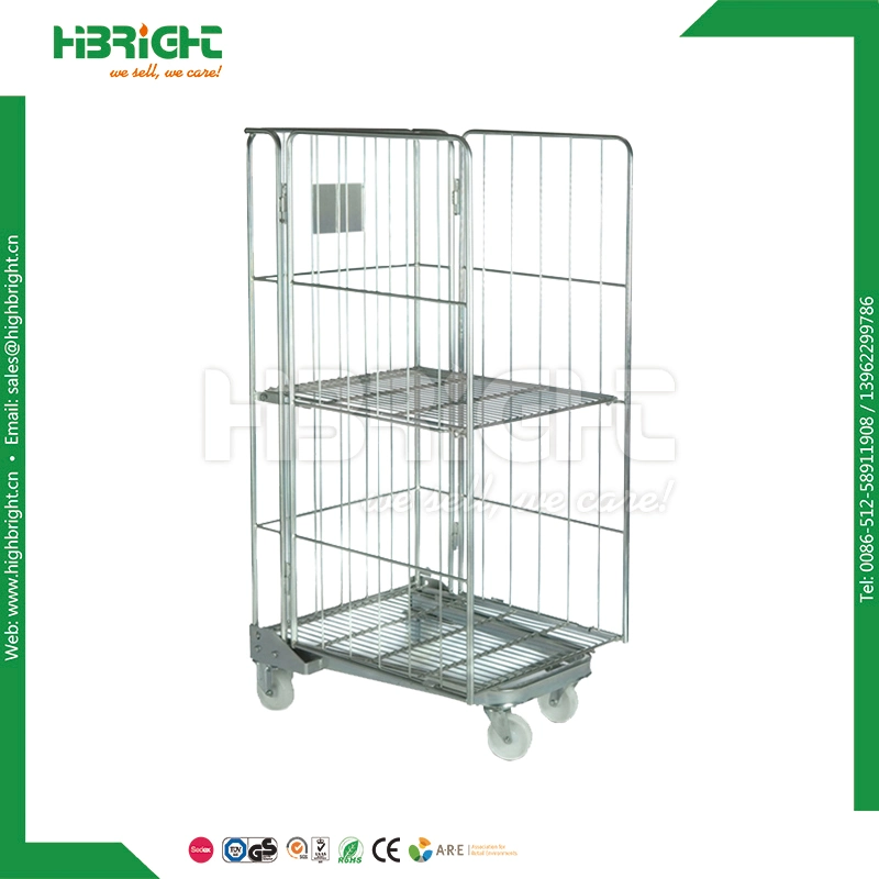 2 Sided Metal Foldable Wire Roll Container Trolley