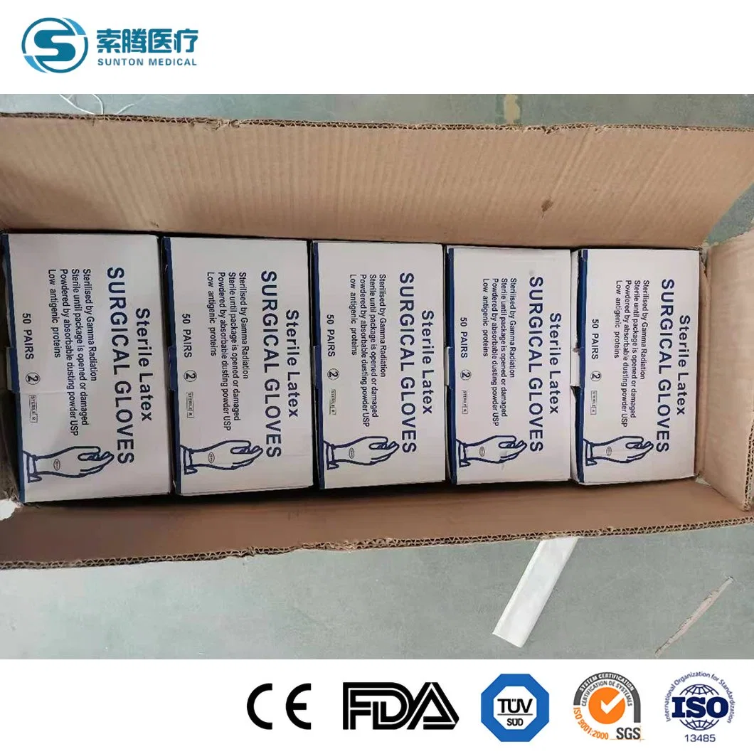 Sunton High Quality Latex Gloves M L S XL Size Surgical Gloves China Wear-Resistant Sterile Surgical Gloves Manufacturer Sample Available Surgical Glove