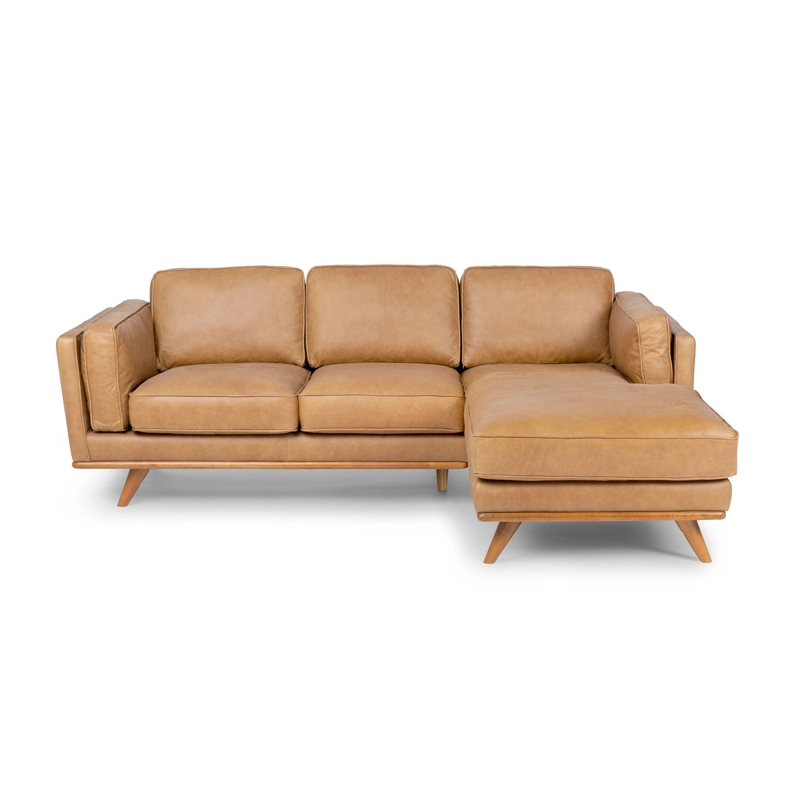 Vintage Tan Leather Modern Sectional Sofa Right Chaise