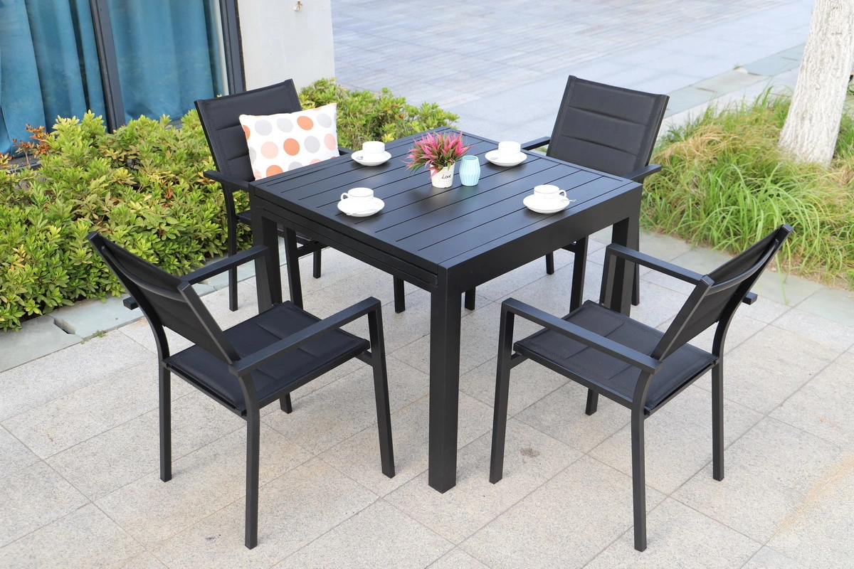 Bescheidene Garten im Freien Casual Möbel 7PCS Aluminium-Essenset mit Tabelle Erweitern