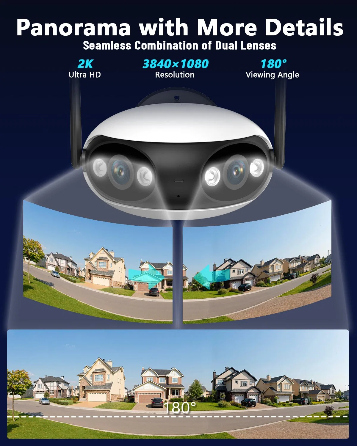 4MP+4MP Dual Lens 180&deg; Wide Viewing Panorama The Ultra Wide View IP Poe Fisheye Security Camer Ai Human Detection Video Surveillance