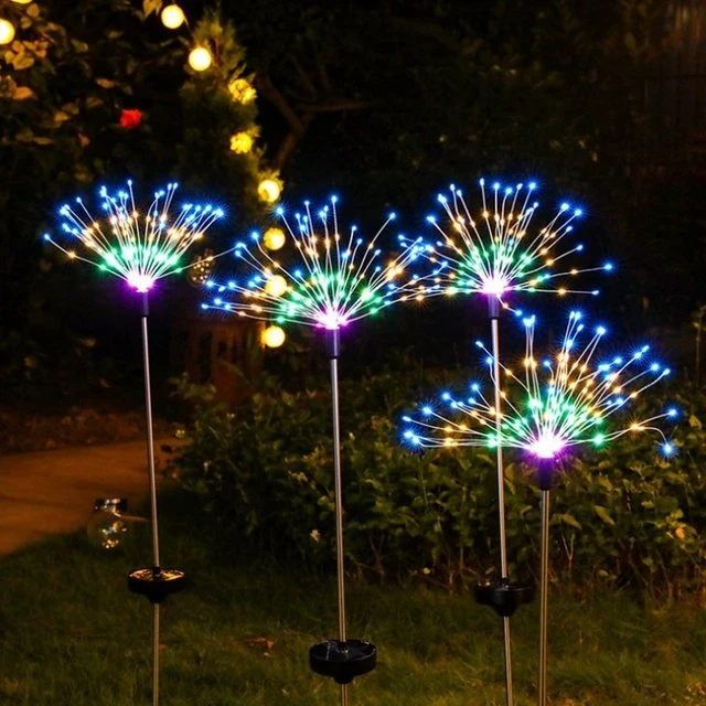 1pc Solar-Feuerwerk-Lampe im Freien Gras Globe Löwenzahn Flash String Fairy Lights 90 /120/150 LED für Gartenrasen Holiday Light