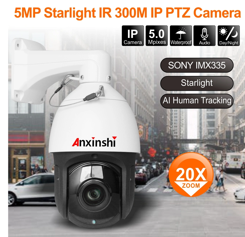 5.0MP con zoom 20x 300m de infrarrojos láser Ai Tecnnology seguimiento humano Poe opcional de la velocidad SD IP domo PTZ de cámara CCTV