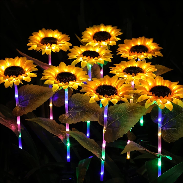 LED Lawn Flor Artificial luces de girasol Solar césped Jardín de iluminación Luz solar de enchufe de tierra para jardín