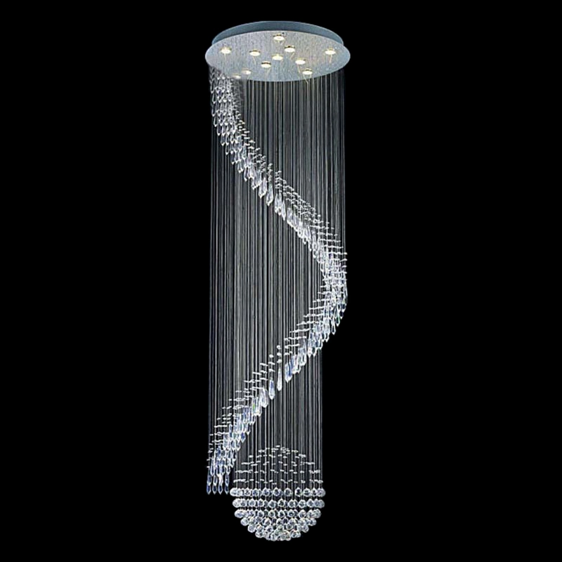 Factory Direct Sale Long Ceiling Light Rain Drop K9 Crystal Decor Hotel Villa Staircase Chandelier Fixture