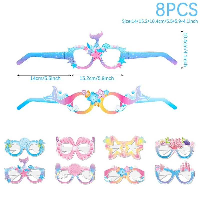 Mermaid Photo Booth Props Gifts Party Paper Glasses Mermaid Birthday Party Decorations