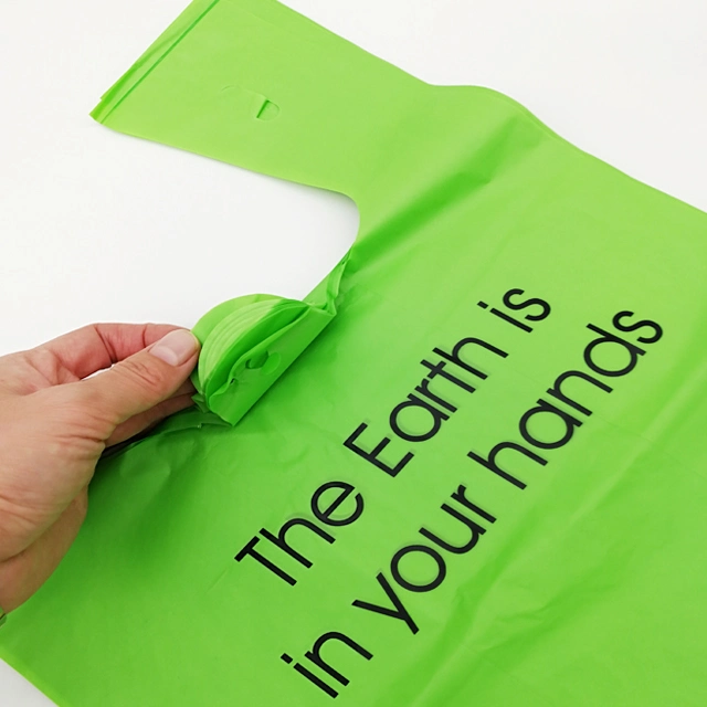 White Green Degradable Supermarket Shopping Storage Vegetable Fruit T-Shirt Vest Bags