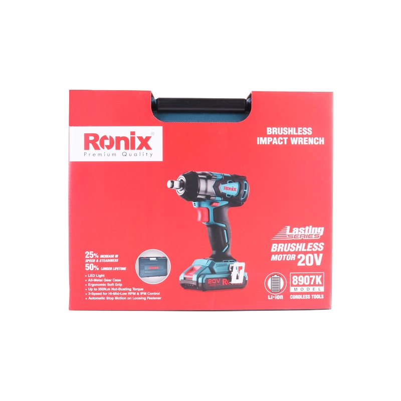 Ronix 8907/8907K Model Electric Mini Impact Wrench Kit 20V Lithium Cordless Brushless Power Tools 350n. M Impact Wrench