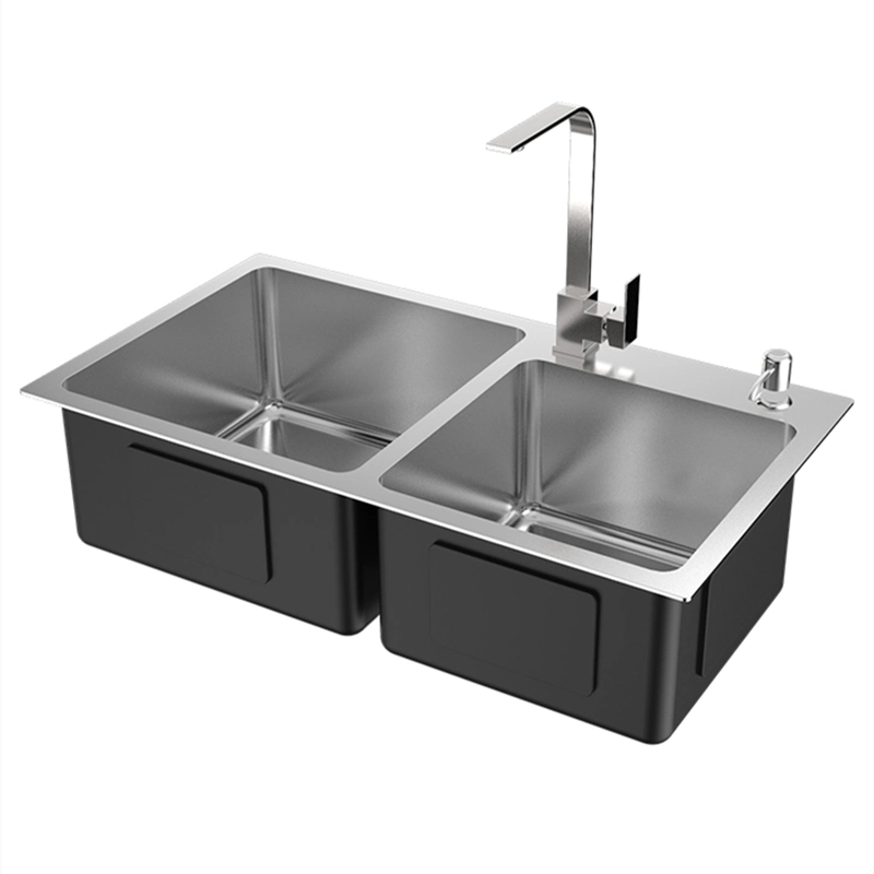 SUS 304 Stainless Steel Double Bowl Kitchen Bathroom Handmade Basin Sink