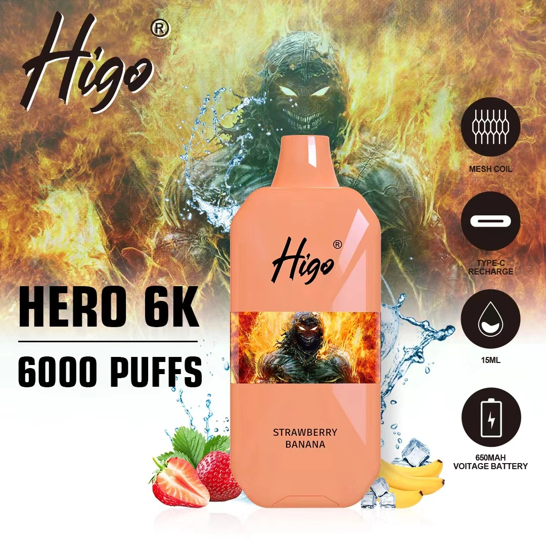 100% Original Wholesale/Supplier Vape Pen Higo Hero 6000 Puffs Disposable/Chargeable Vape Pen 15ml Capacity Mesh Coil E-Liquid 650mAh Rechargeable Battery Custom Disposable/Chargeable Vape