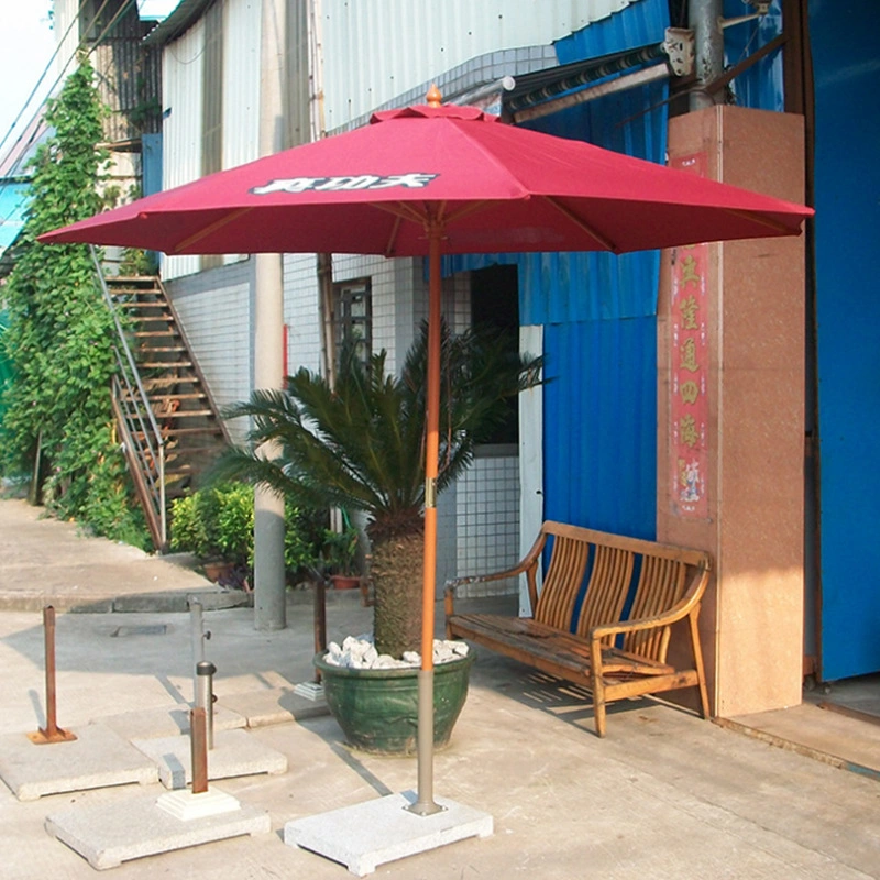 Factory Wholesale/Supplier Outdoor Wood Beach Sun Garden Parasol Cafe Patio Umbrellas with Marble Base