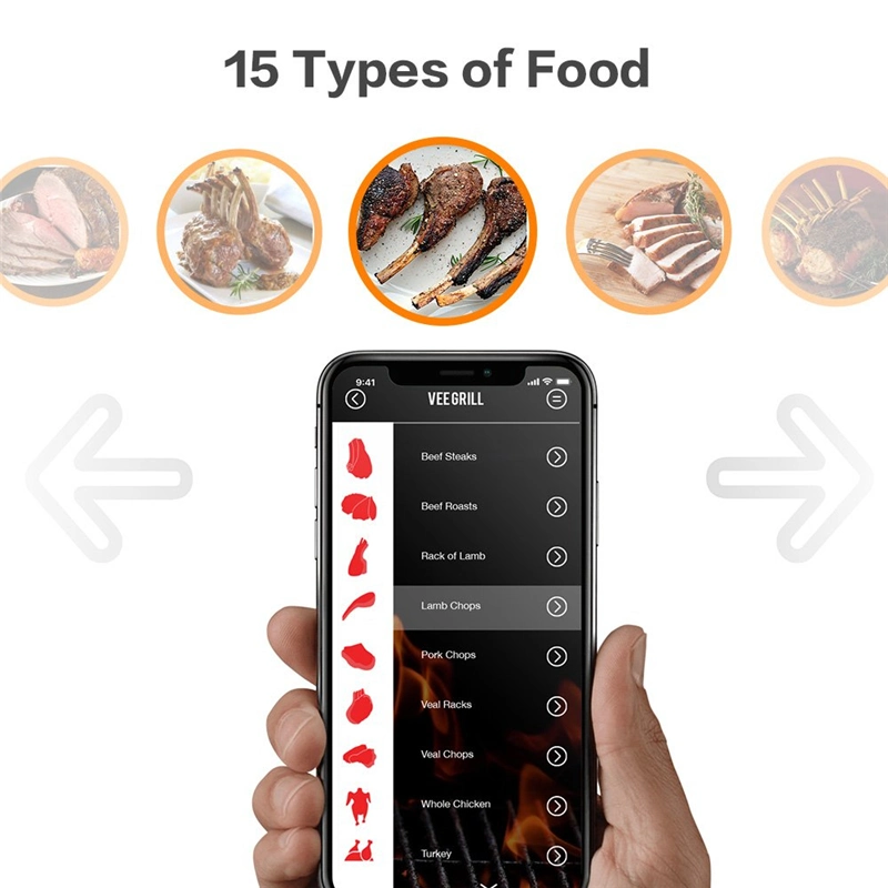 Long Range Wireless WiFi Meat Diagram of Smart Thermometer with Sound Beep