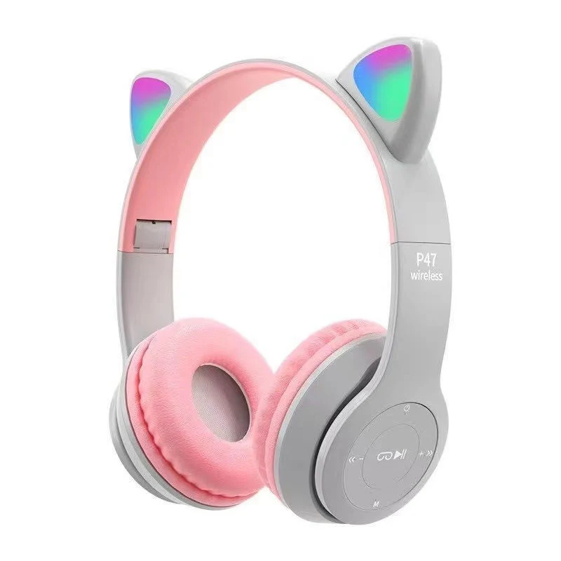 Fones de ouvido com fio BT 5.0 sem fio à venda Fones de ouvido Bluetooth para jogos móveis com orelhas de gato.