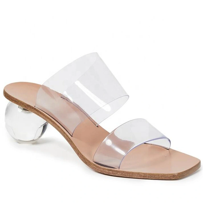 Nuevas sandalias de verano Zapatos de PVC transparentes con talón de bola de cristal