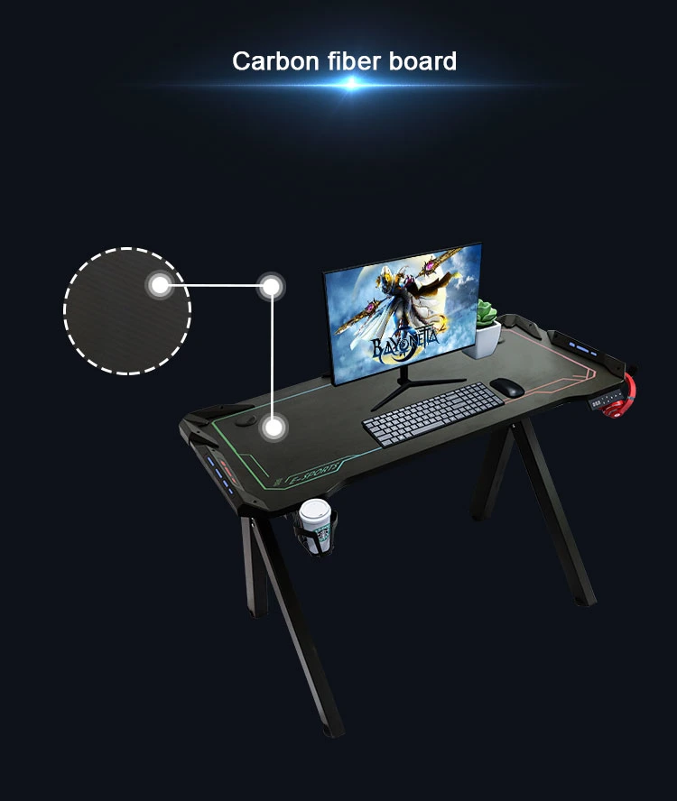 Ergonomischer Spieltisch RGB LED Light E-Sports Computer Tisch Y-förmig Metal Frame Stable Desktop Game Console Workstation