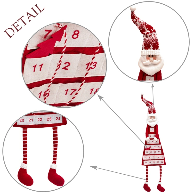 Wall Hanging estimé 2023 Calendrier Xmas Rouge Blanc Santa tissu Calendrier de l'Avent