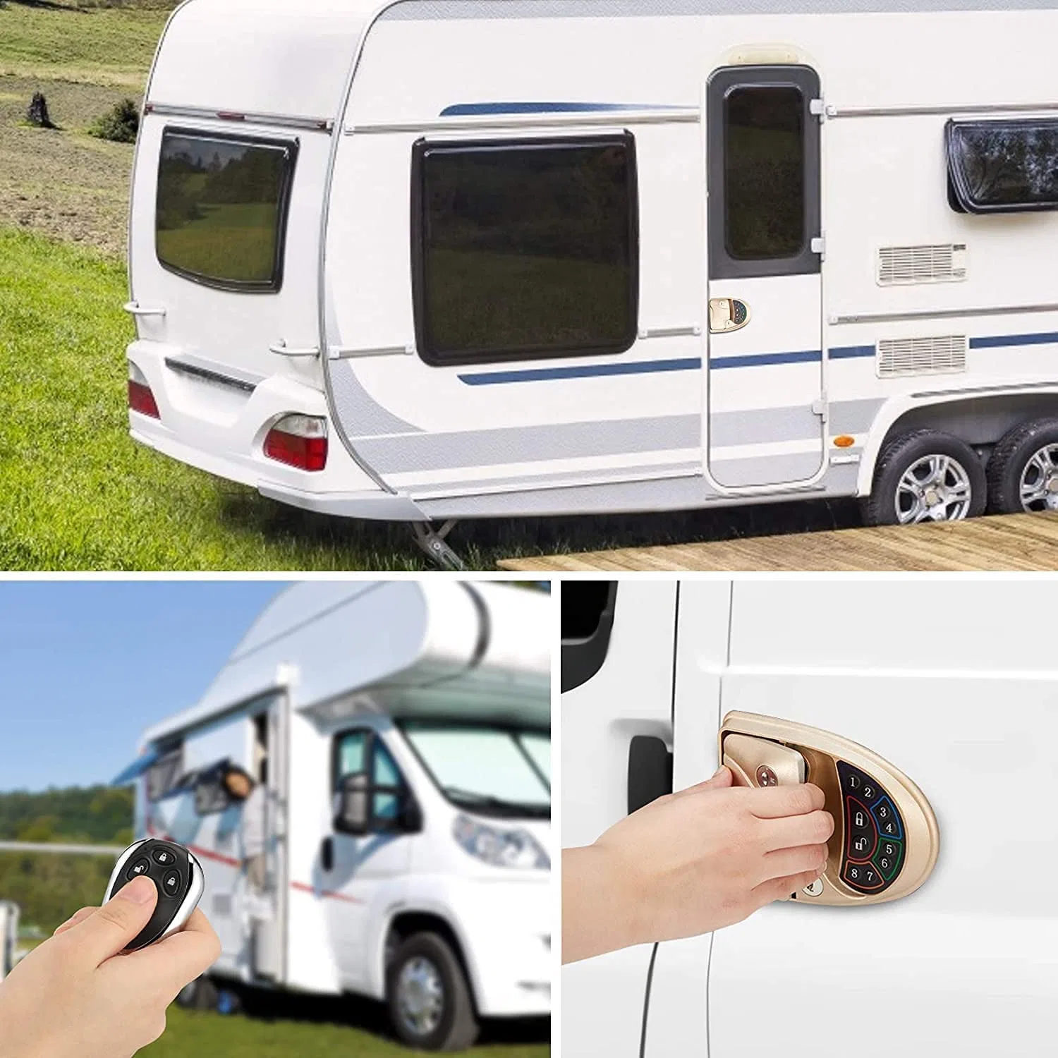 Cerradura de puerta de entrada sin llave de RV con retroiluminación cerrojo 65ft llaveros de metal de Control Remoto Inalámbrico de enganche para remolque Coche caravana RV Camper