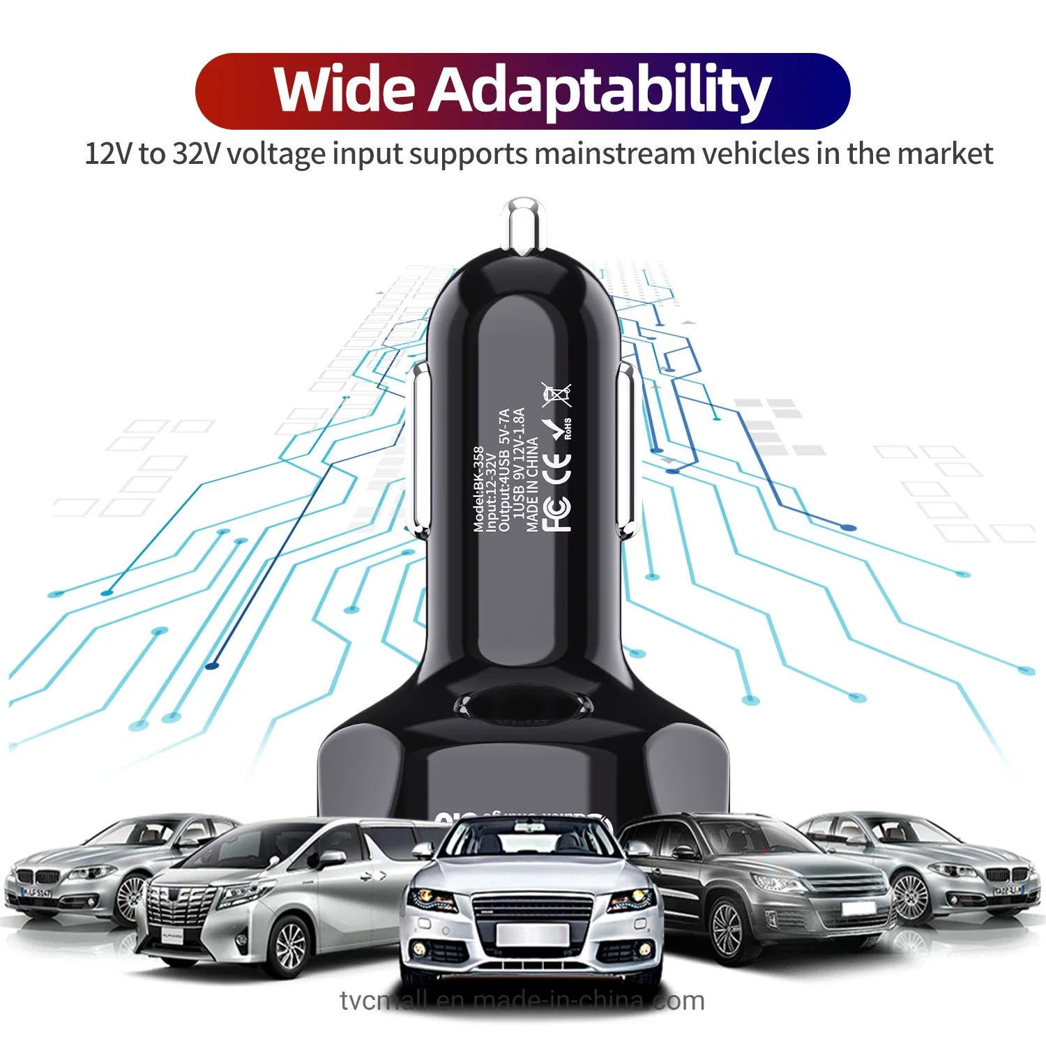 Uslion 4 USB Ports QC 3.0 Fast Charging Car Cigarette Lighter Charger Car Charger- Black