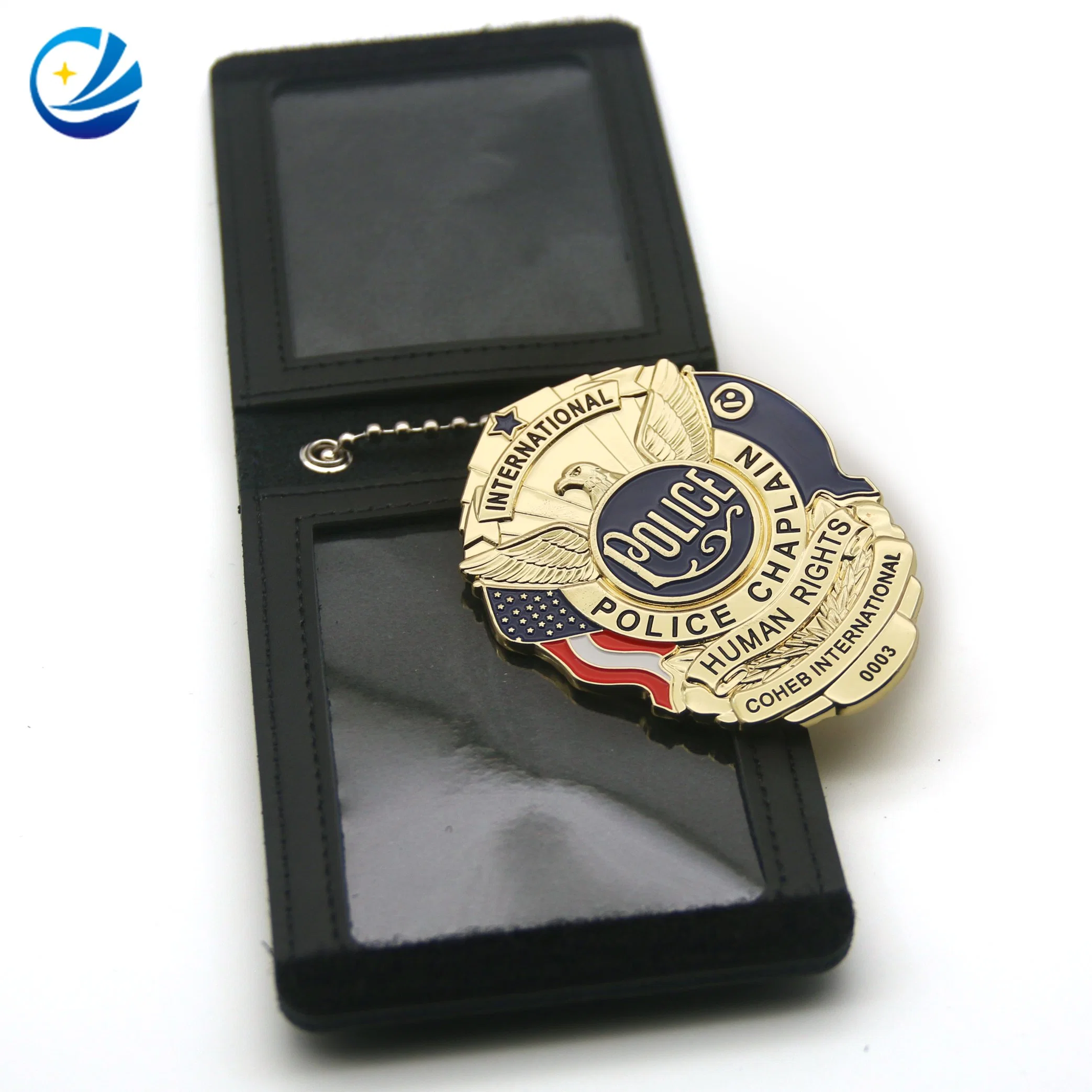 Factory Custom Logo Metal Lapel Pins with Chain Gold Security Officer Leather Clip Car Emblem Enamel Pin Brooch Military Fraternal Order of Police Badge